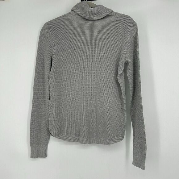 LRL Lauren Ralph Lauren Gray Waffle Knit Sweater Top Funnel Neck Drawstring Sz M - Picture 6 of 10